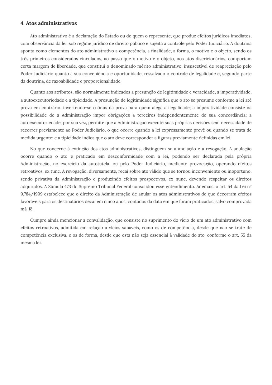 Texto corrido sobre atos administrativos